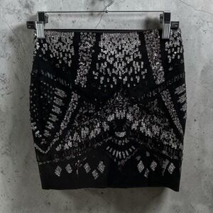 Express Sequin Mini Skirt🖤XS Black Silver Sparkly Whimsigoth Glam bodycon party
